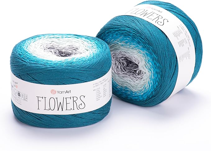2 Skein/Pack Yarnart Flowers Gradient Yarn, Each Ball 8.8 Oz (250gr) / 1094 Yards (1000m), 55% Cotton 45% Acrylic, Superfine Fingering Weight for Knitting and Crochet, 289 - Petrol Blue Gray