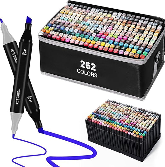 Cautyfky 262 Colors Dual Tip Alcohol Markers, Dual Tips Art Markers, Permanent Sketch Marker Set for Adults Coloring, Painting, Sketching, Illustrations