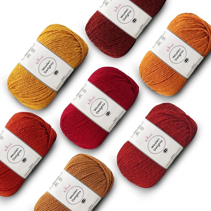 Woolen Delights Soft Wool Yarn for Crocheting, 7-Pack (1218Yds / 700G), Free Patterns - #4 Medium Aran/Heavy Worsted Weight Wool Yarn for Knitting - Campfire Pack