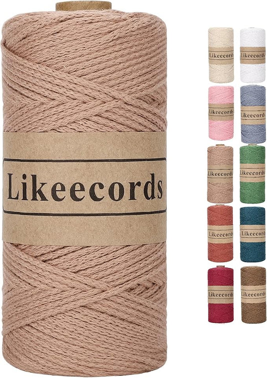 100% Cotton Crochet Bag Cord 2mm 170m Macrame Cord 2mm Crochet Thread Macrame Rope Gift for Knitter (Coffee)