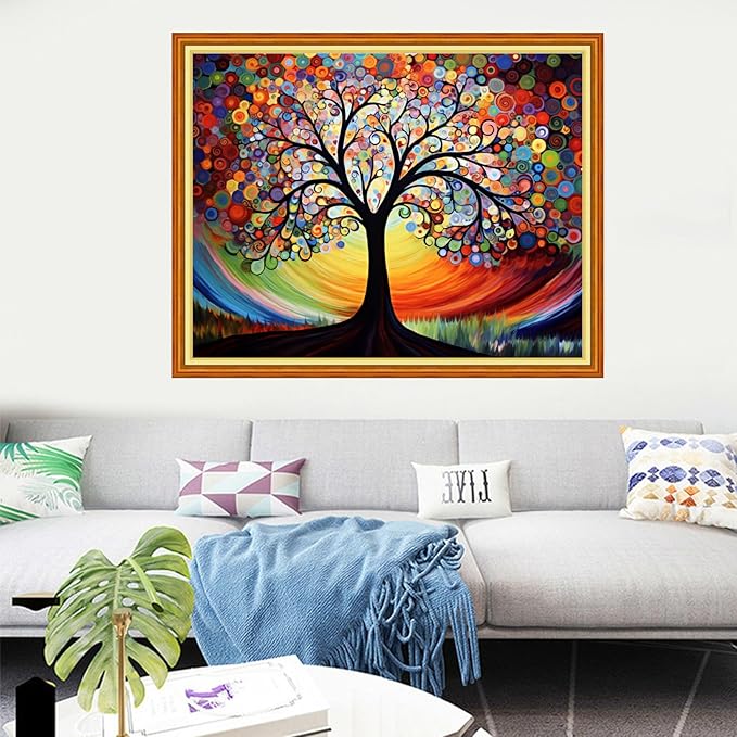 Dooxvey Cross Stitch Kits for Adults Stamped Full Range of Embroidery Starter Kits for Beginners 11CT Printed Cross Stitch Patterns Needlepoint Kits Stamped Crossstitching-Starry Sky Tree 16x20 inch