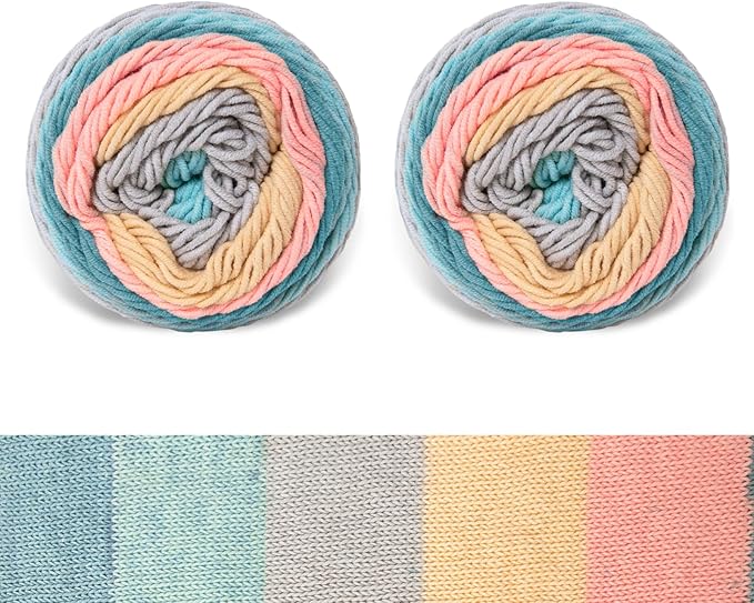 Franel Cotton Acrylic Yarn-45% Cotton 55% Acrylic, 2 Skeins of 100g Each, Gradient-Light Blue Gray Orange Coral, Perfect for Crocheting Knitting Scarves Shawls Blankets Gradient Variegated Yarn