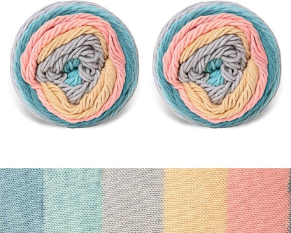 Franel Cotton Acrylic Yarn-45% Cotton 55% Acrylic, 2 Skeins of 100g Each, Gradient-Light Blue Gray Orange Coral, Perfect for Crocheting Knitting Scarves Shawls Blankets Gradient Variegated Yarn