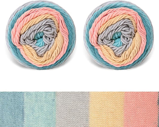 Franel Cotton Acrylic Yarn-45% Cotton 55% Acrylic, 2 Skeins of 100g Each, Gradient-Light Blue Gray Orange Coral, Perfect for Crocheting Knitting Scarves Shawls Blankets Gradient Variegated Yarn