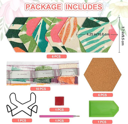 Temlum 6 Pcs Diamond Painting Coasters with Holder, Flower Diamond Art Coasters Diamond Small Painting Kits for Beginners, Adults Art Craft Supplies