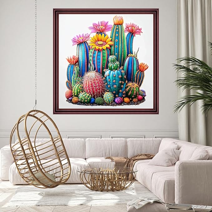 DMCCRAFT Stamped Cross Stitch Kits for Adults 11CT Printed Cross-Stitch Patterns Embroidery Kits Easy Cross Stitching Needlepoint Kits Crossstitch-Colorful Succulent Plants Flowers 18x18 inch