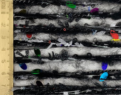 Artisanal Yarn Collection Multifiber Fancy Yarn with Sequins & Iridescent Shimmering Threads for Knitting Crocheting Crafts DIY, Set of 3 Rolls (Black with Rainbow Sequins)