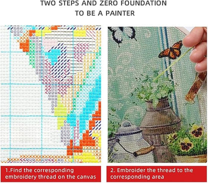 DMCVIVR Stamped Cross Stitch Kits for Beginners Adults Needlepoint Kits for Beginners Embroidery Kits for Adults Crossstitch Kit for Beginners 11CT-Blue Peacock Couple 16x20 inchs