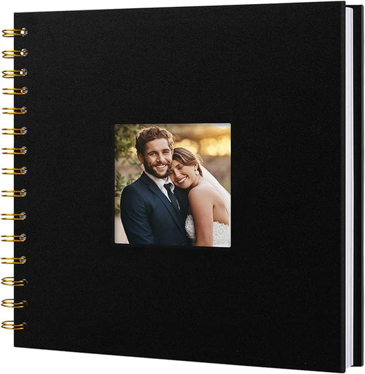 Hiwhy Scrapbook Photo Album Linen Cover, 8 x 8 Inch Hardcover Kraft White Pages Memory Book, for Travel Wedding Guest Book Christmas Baby Shower (20 Sheets/ 40 Pages,Black)