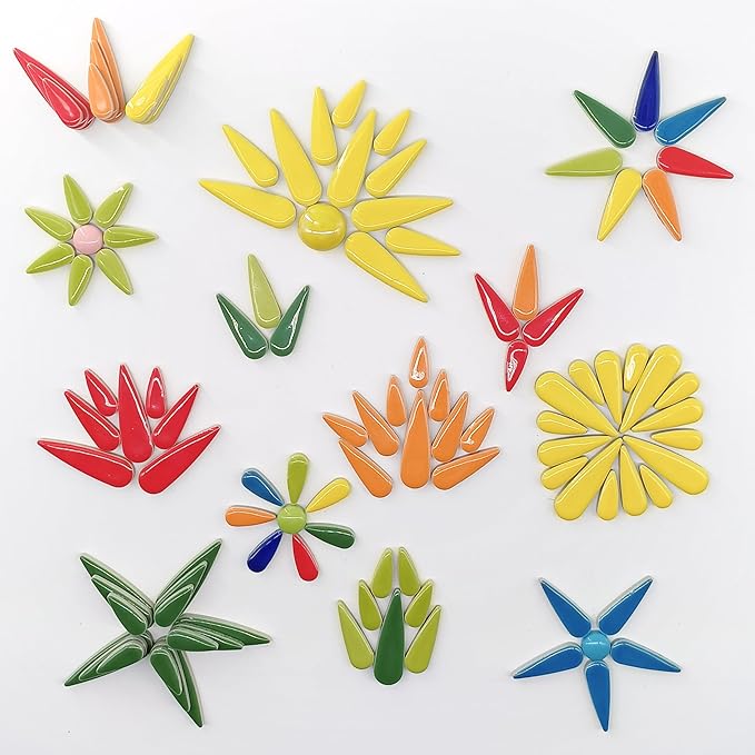 EDFLIFE Glazed Ceramic Tiles for Crafts, Tear Drop Porcelain Mosaic Tiles for Crafts, 1.1LB Leaf Petal Tiles for Mosaic Art Projects and Outdoor Decorations (Drop Mixed)…