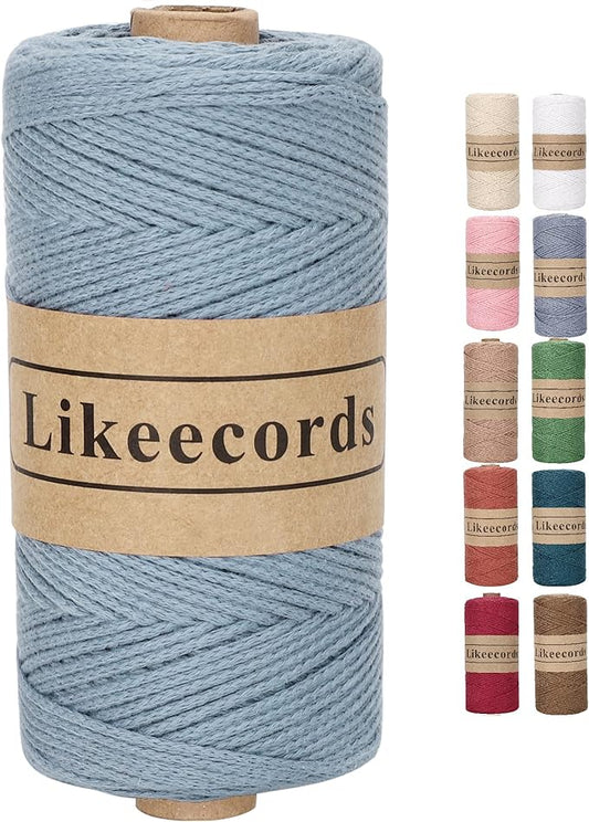 100% Cotton Crochet Bag Cord 2mm 170m Macrame Cord 2mm Crochet Thread Macrame Rope Gift for Knitter (Haze Blue)