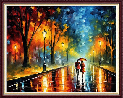 Stamped Cross Stitch Kits for Beginners Full Range of Cross Stitching 11 CT Printed Cross Stitch Kit for Adults Cross-Stitch Patterns Needlepoint Kits-Couples taking walk after rain 16x20 inch