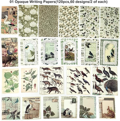 Esweny 200PCS Vintage Scrapbooking Supplies Pack, Aesthetic Scrapbook Sticker Paper Art Journaling Kit for Junk Journals,Planner,Cottagecore Decor Gifts (Green Series)