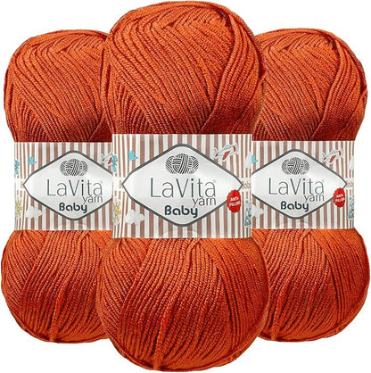 LaVita Baby Premium Anti-Pill Acrylic Yarn - 820 Yards, 3 x 3.5 oz - Warm, Airy Fiber with Silky Texture - Oeko-TEX Certified, Durable, Lightweight, Long-Lasting, Solid Pastel Colors - 3 Skeins Pack