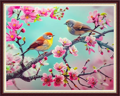Joycasa Stamped Cross Stitch Kits for Beginners Full Range of Cross Stitching 11 CT Printed Cross Stitch Kit for Adults Cross-Stitch Patterns Needlepoint Kits- Pink Flower Bird 16x20 inch