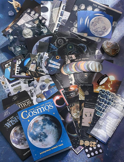 Draupnir Scrapbooking Supplies Kit, Aesthetic Cosmos Scrapbook Kit for Junk Journal, Stationery, Bullet A6 Grid Notebook DIY Scrapbook Birthday Craft Gift for Women