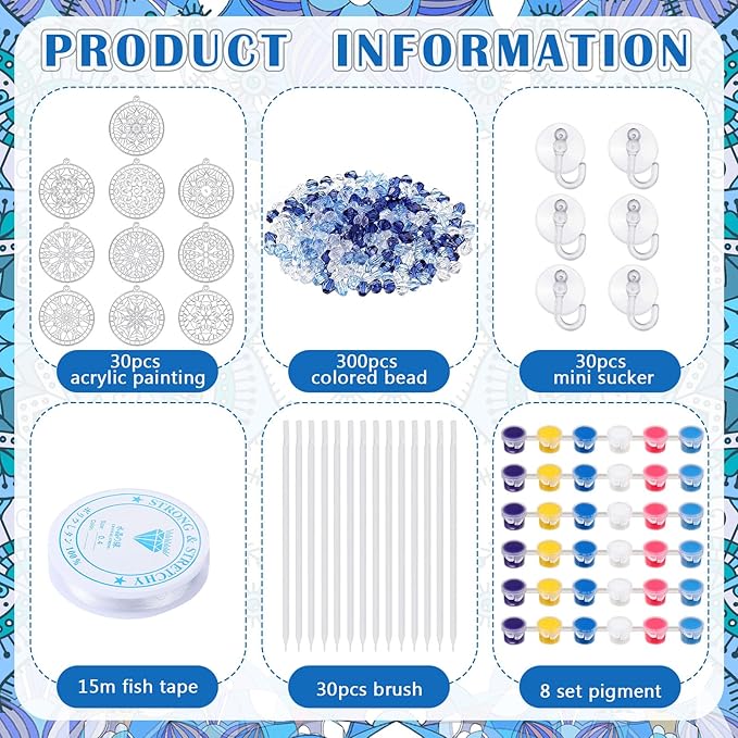 WinnerWhy 30 Sets Winter Snowflake Suncatchers Window Art Kits, DIY Sun Catchers Bulk Crafts Paint Your Own Window Ornaments for Party Birthday Activity Home Decor