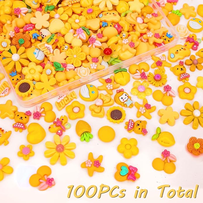 100Pcs Slime Charms, Mixed Cute Resin Charms Set for Scrapbooking, Phone Cases, Hair Accessories, Fake Candy Decor, Crafting Embellishments & DIY Keychains