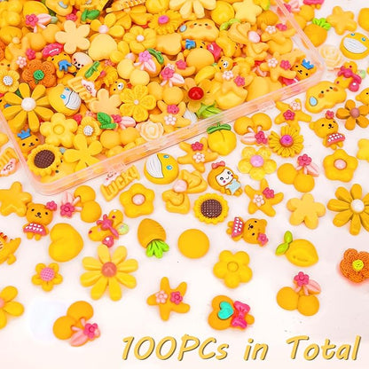 100Pcs Slime Charms, Mixed Cute Resin Charms Set for Scrapbooking, Phone Cases, Hair Accessories, Fake Candy Decor, Crafting Embellishments & DIY Keychains