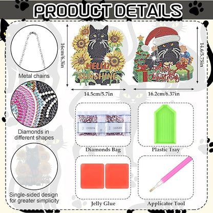 Cinnvoice 12 Pcs Seasonal Diamond Art Wreath Kits Holiday 5d DIY Diamond Art Hanging Signs Winter Spring Ornaments for Wall Door Decoration(Black Cat)