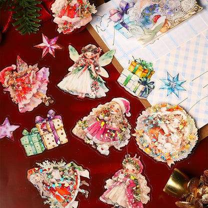 AuriicLeaf Dream Christmas Eve PET Stickers, 90 Pcs Fantasy Ephemera for Scrapbooking, Journaling, DIY Crafting, and Holiday Art Supplies