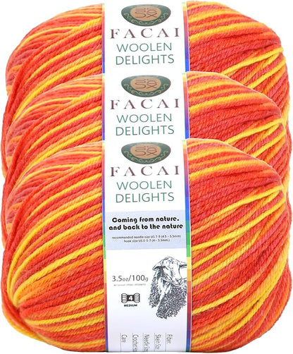 Facai Blend Merino Wool Yarn for Knitting - Worsted Weight,197yds (3.5oz) Ball, Ideal for Sweaters, Scarves, and Accessories (3, Flamingos)