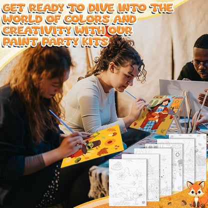 Sherr 140 Pcs 20 Set Thanksgiving Pre Drawn Canvas Kit for Painting Craft Autumn Fall Sip and Paint Kit for Adults Pre Printed Canvas Painting Favor for DIY Gifts Adult's Date Party, 8 x 10 Inches
