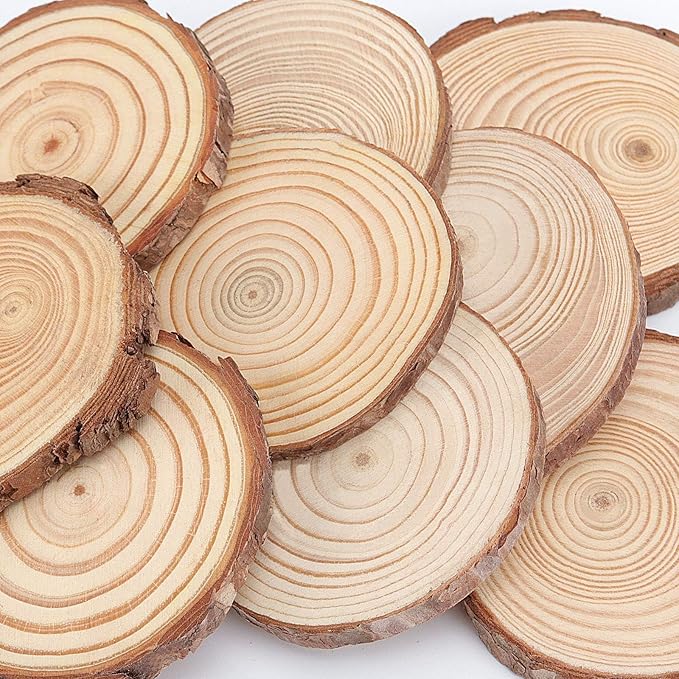 ZOENHOU 30 PCS 5.1-5.5 Inch Natural Wood Slices, 13-14cm Unfinished Round Wood Disc Coasters Wooden Slice with Bark for Centerpieces Table DIY Craft Art Painting Wedding Rustic Decoration Christmas