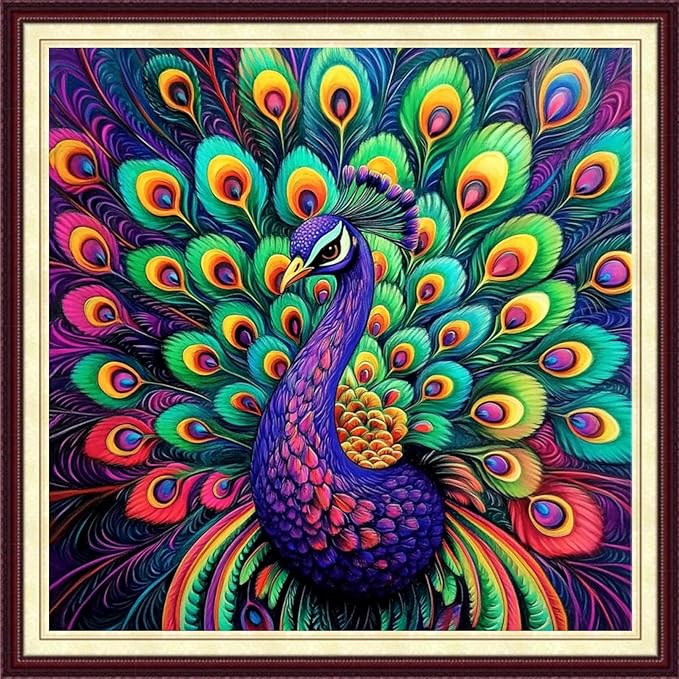 DMCCRAFT Stamped Cross Stitch Kits for Adults 11CT Printed Cross-Stitch Patterns Embroidery Kits Easy Cross Stitching Needlepoint Kits&Colorful Peacock 18x18 inch