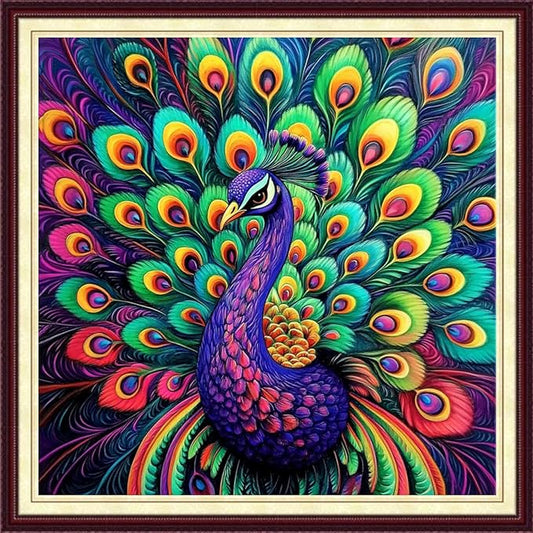 DMCCRAFT Stamped Cross Stitch Kits for Adults 11CT Printed Cross-Stitch Patterns Embroidery Kits Easy Cross Stitching Needlepoint Kits&Colorful Peacock 18x18 inch