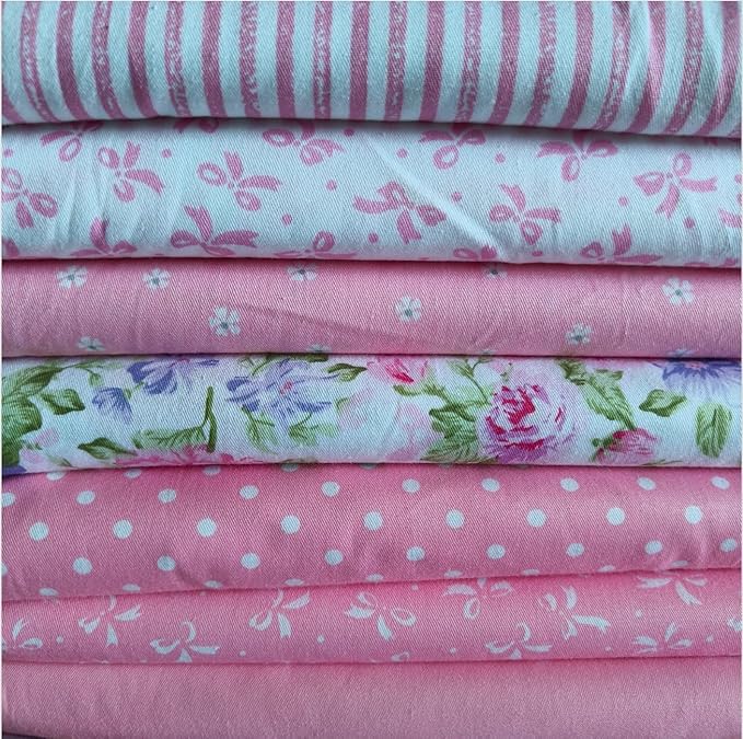 7Pcs 9.8"*9.8"(25cm*25cm) Cotton Fabric DIY Making Supplies Quilting Patchwork Fabric Fat Quarter Bundles DIY for Quilting Cotton Patchwork Cushions(Big Pink Flowers, 25 * 25cm)
