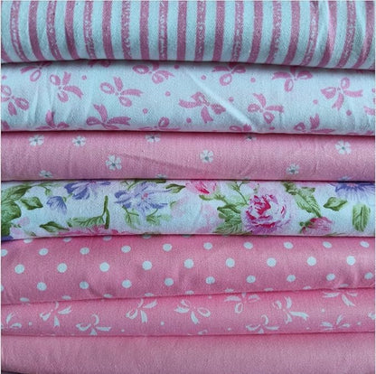 7Pcs 9.8"*9.8"(25cm*25cm) Cotton Fabric DIY Making Supplies Quilting Patchwork Fabric Fat Quarter Bundles DIY for Quilting Cotton Patchwork Cushions(Big Pink Flowers, 25 * 25cm)
