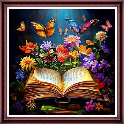 DMCCRAFT Stamped Cross Stitch Kits for Adults 11CT Printed Cross-Stitch Patterns Embroidery Kits Easy Cross Stitching Needlepoint Kits Crossstitch-Flowers, Books, Butterflies 18x18 inch