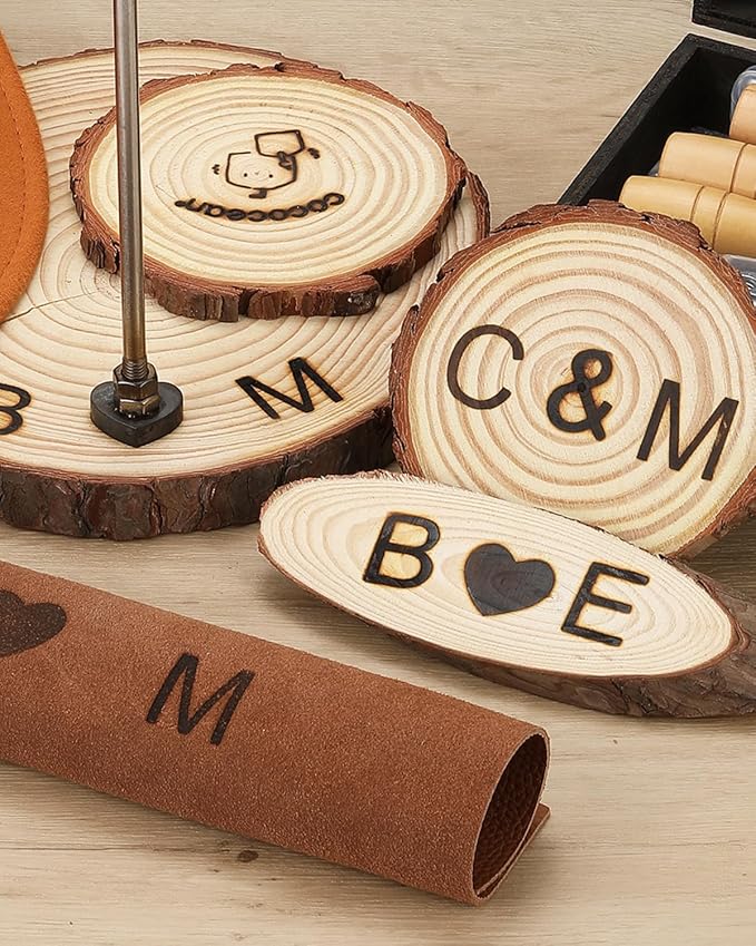 AIMOADO 1" 10 Pcs Number Branding Iron for Wood, Hats, Leather, Food - for Woodworking, BBQ, Steak, Personalized Gifts - with Wooden Box & 2 Handles (1" Number 0-9)