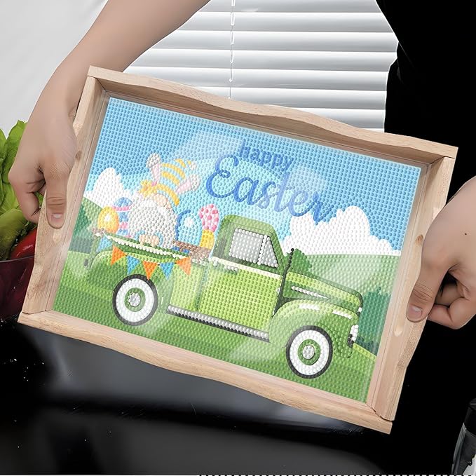Generic DIY Art Painting Wooden Tray Kit, Food Tray with Handle Diamond Painted Table Decoration Tray, for Breakfast, Bar Dinner Table Diamond Dots Gem Painting Art Set for Beginners (#38-Easter)