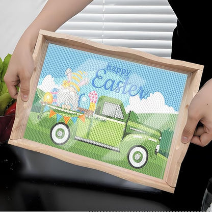 Generic DIY Art Painting Wooden Tray Kit, Food Tray with Handle Diamond Painted Table Decoration Tray, for Breakfast, Bar Dinner Table Diamond Dots Gem Painting Art Set for Beginners (#38-Easter)