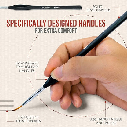 DUGATO Fine Detail Paint Brush Set - Miniature Brushes with Ergonomic Triangular Handles & Travel Case for Acrylic, Watercolor, Oil, Models & Warhammer (8pcs Detailing Paint Brush - Black)