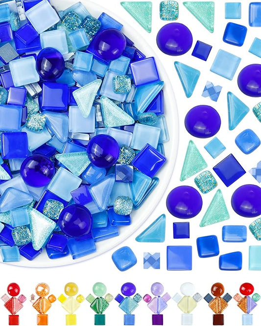 FIVEIZERO 420g Mosaic Tiles for Crafts - 280Pcs Glass Mosaic Kits, Mixed Shapes Mosaic Glass Pieces for Art, Irregular Tiny Mosaic Tile for DIY Projects, Home Decoration(Blue)