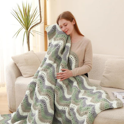 #6 Super Bulky Blanket Yarn for Crocheting - 4 Skeins(Each 10.5oz/300g, 220yds/201m), Chunky Chenille Thick Plush Big Soft Yarn for Crocheting Knitting Blankets, Blue Gray