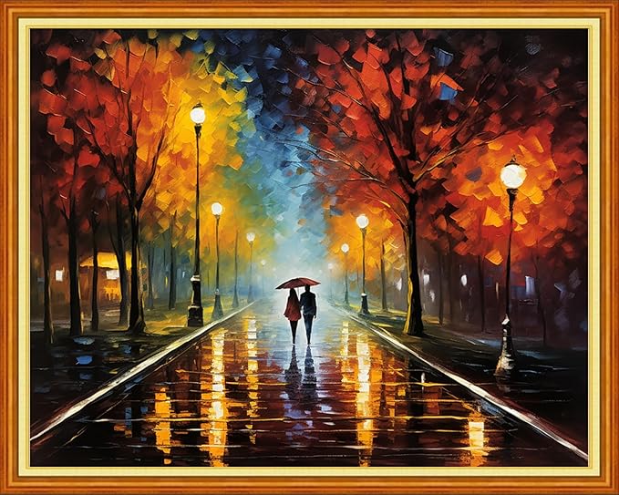 Dooxvey Cross Stitch Kits for Adults Stamped Full Range of Embroidery Starter Kits for Beginners 11CT Printed Cross Stitch Patterns Needlepoint Kits Stamped Crossstitch-Couple Strolling 16x20 inch