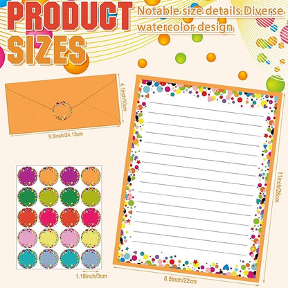 TaoBary 160 Pcs Stationery Paper Set 50 Double Sided Stationery Papers with 50 Matching Envelopes and 60 Round Dot Sticker, 10 Design(Polka Dot,8.5 x 11 Inch)