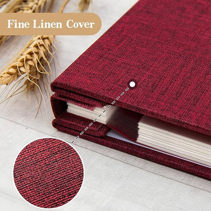 potricher Large Photo Album Self Adhesive 3x5 4x6 5x7 8x10 10x12 Pictures Linen Cover 40 Blank Pages Magnetic DIY Scrapbook Albums with A Metallic Pen (Red)