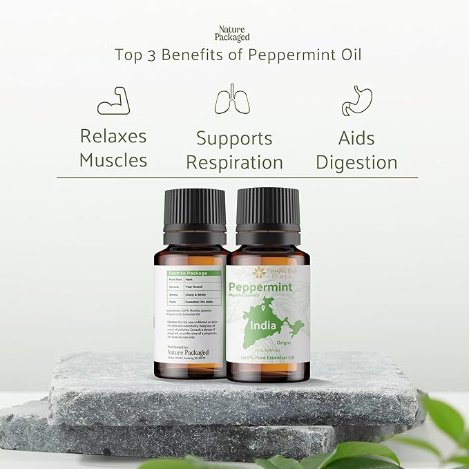 Nature Packaged Peppermint Essential Oil - Direct from Norex Flavours India - Steam Distilled - Aceite Esencial de Menta for Aromatherapy, Massage, Diffuser, DIY Candle and Soap Making - 2lbs