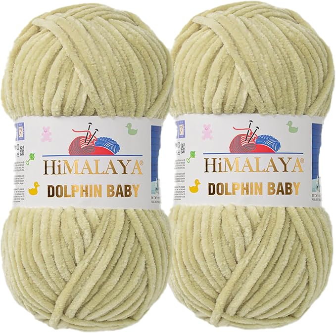 2 Skein/Pack Himalaya Dolphin Baby Chenille Yarn, Each Ball 100 gr (3.5 oz), 120 m (132 Yards), 100% Polyester, Super Bulky Baby Blanket Velvet Amigurumi Yarn, 80359 - Yellow Green