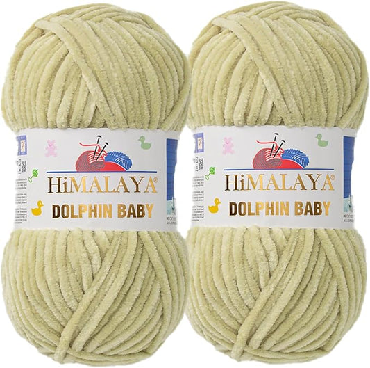 2 Skein/Pack Himalaya Dolphin Baby Chenille Yarn, Each Ball 100 gr (3.5 oz), 120 m (132 Yards), 100% Polyester, Super Bulky Baby Blanket Velvet Amigurumi Yarn, 80359 - Yellow Green