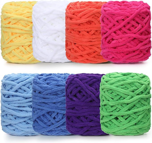 Buryeah 8 Pack Chunky Chenille Yarn for Crocheting Soft Thick Fluffy Yarn for Hand Knitting Bulky Velvet Blanket Plush for Weaving DIY Crafts Each 3.5 oz 55 Yards (Bright Colors)