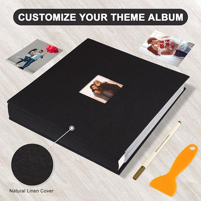 Self Adhesive Photo Album Black Pages Scrapbook Magnetic Photo Albums for 4x6 5x7 8x10 Pictures Books with Sticky Pages with A Metallic Pen for Baby Family Wedding 13.2x12.8 Black 120 Pages