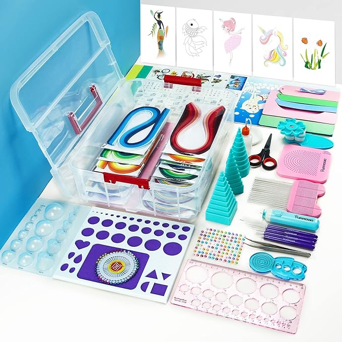 All-in-One Paper Quilling Kit– 1740pcs 3mm/5mm/10mm Quilling Paper Strips with Electric Quilling Pen/Crimper/Comb Board, Complete Set for Beginners to Advanced Users, DIY Crafts & Classroom Teaching