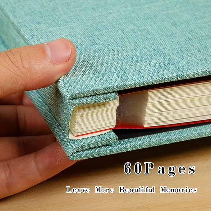 Spbapr Large Photo Album Self Adhesive Linen Cover Magnetic Scrapbook Album DIY Scrap Book 60 Black Sticky Pages for 4x6 5x7 8x10 10x12 Pictures with A Metal Pen