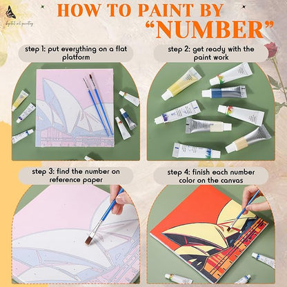Nezyo 12 Sets Paint by Numbers Kit with Frame for Adult Beginners, Paint by Number DIY Acrylic Painting Canvas for Painting Party, Classroom Activity Birthday Gift, 8 x 8 Inch